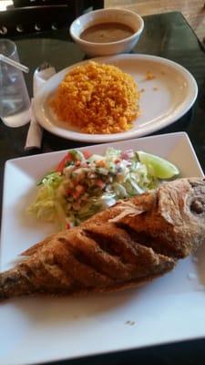 Fried snapper, salad & the too dry rice