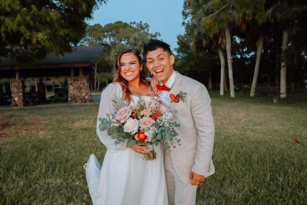 Front of bouquet and the Groom's boutonniere