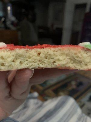 The thinnest  possible layer of frosting one could possibly ever be able to spread while still covering the entire cookie.