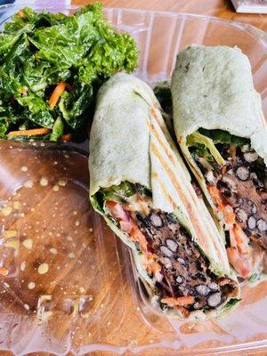 Black Bean Wrap and Garlic Kale Salad