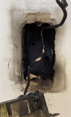 Burnt out electrical outlet from water leaking into it