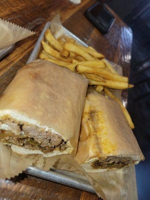 Philly cheesesteak and fries