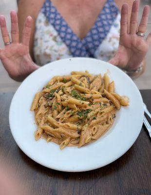 Penne fungi pink sauce. Winner