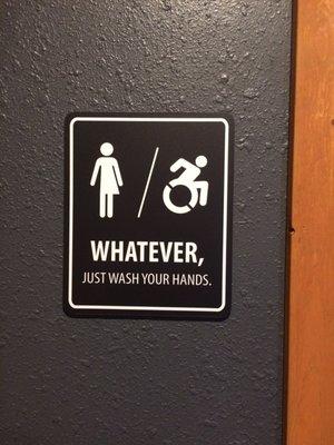 Sign for the restrooms