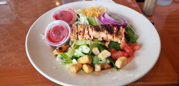 Salmon salad with Raspberry Vinaigrette.