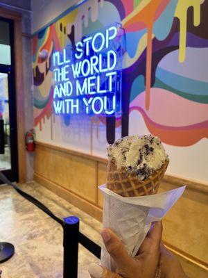 Brown Sugar Cookies And Cream on a waffle cone, delicious!