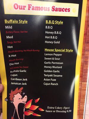 Here is the menu. Good wings and good sauces