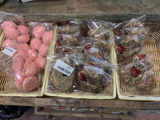 Goodies I couldn't pass up at the cash register...those cherry cookies on the left were delicious! Italian cookie style