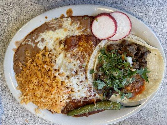 Carne Asada Taco with Cheese Enchilada