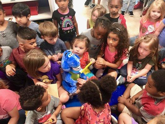 Students meeting Lily our Toothy Dragon :-)