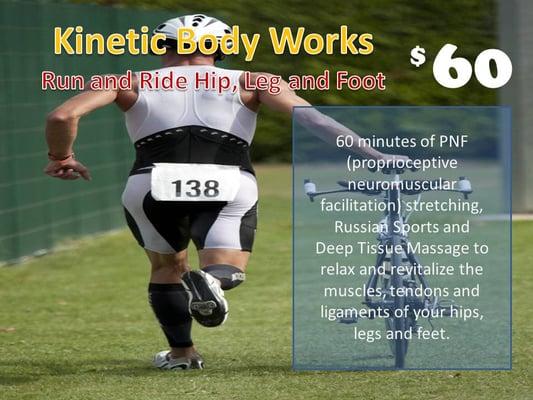 Boost your performance on the bike, running or swimming with the Run and Ride Hip, Leg and Foot Sports Massage