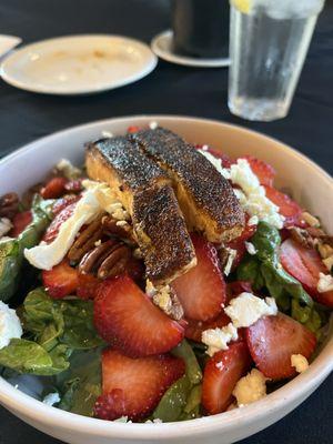 Strawberry salad with salmon.