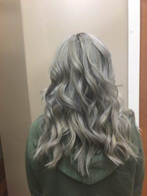 What a beautiful silver! This is wonderful because it will fade to a nice ashy blonde after a few weeks.