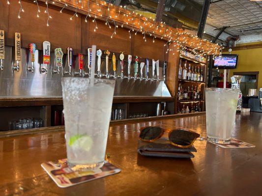 Roomy seating at the bar. Several taps to choose from.