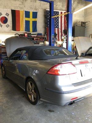 2006 Saab 93 Aero in the shop