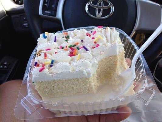 Two kinds of tres leche. The one that looks like this $3.45 (tastes like horchata is over it) and another with fruit $5.