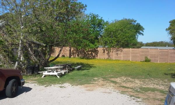 The outside seating area.  Hey, free spare tire there in the back!