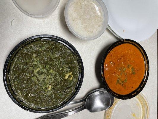 Butter Chicken and palak paneer.  Rice included.