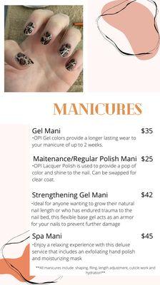 Manicures-Pricing & Descriptions