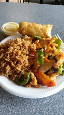 Szechaun Chicken and Egg Roll. Hugh portion for $5.90 out the door.