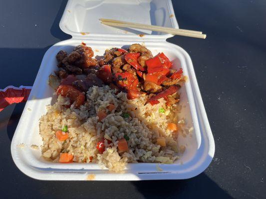 Fried rice, kung pao chicken, beijing beef