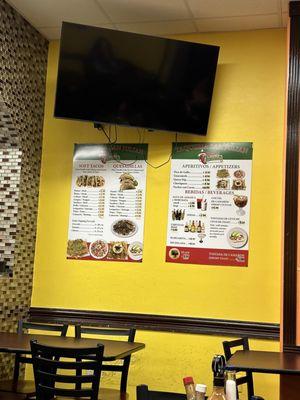 Menus are hung on the walls