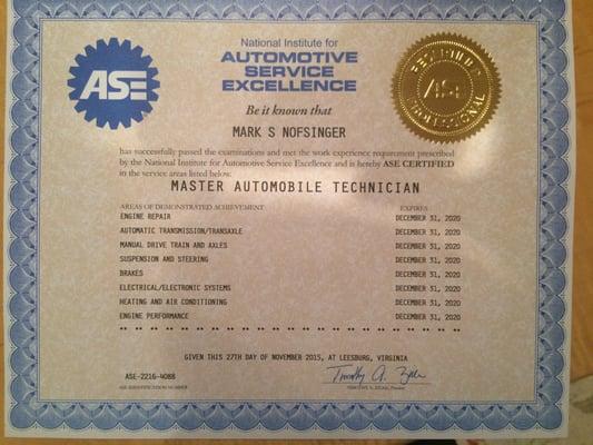 We employ ASE certified technicians.