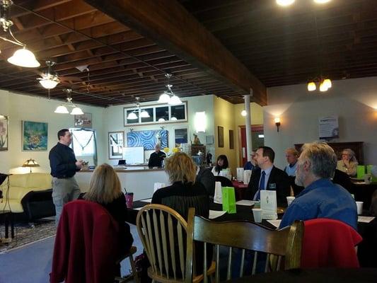 Owner, Adrian Santangelo presenting to a group of business leaders on data security as part of the Burlington Chamber.