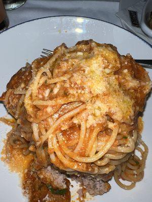 Spaghettini (three huge meatballs)