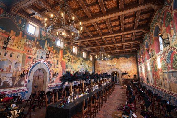 Gala ready in the Great Hall at Castello di Amorosa.