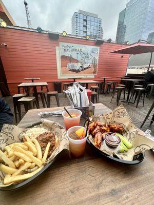 Wings and brisket sandwich