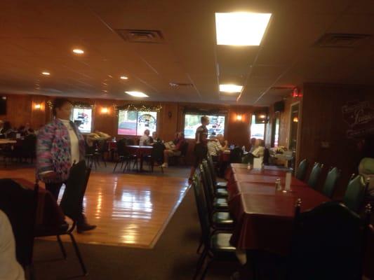 A view of the dance floor and east side of the dining room.