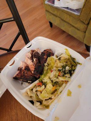 Dark chicken cabbage sides lunch portion