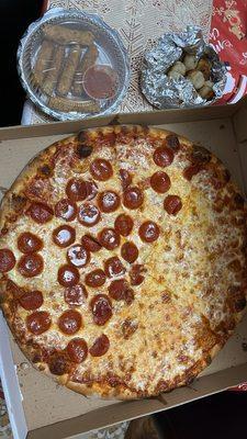 Thursday's pizza party with Garlic Knots and Mozzarella Sticks