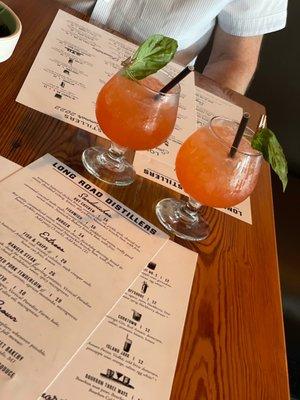 Sipping into my Friday evening!  Strawberry Fields Forever Vodka, Aquavit, strawberry, basil, lemon, and basil leaf.