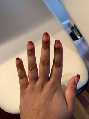 Dip mani with red glitter tips ombré