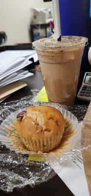 Beehive latte extra shot and a cranberry orange muffin!