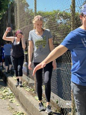 Adult students practice balance at Irving Park.