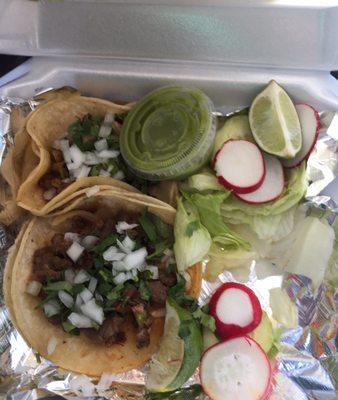 Carnitas and asada tacos!!! I had already scarfed down the barbacoa taco by the time the picture was snapped.