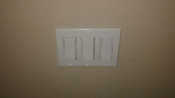 3 gang box with switch, Dimmer switch and a  3 way switch