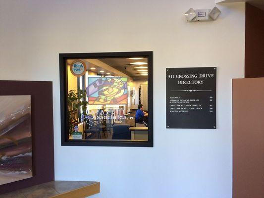 Storefront photo (inside the building) for Lafayette Eye Associates.