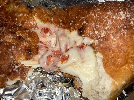 Inside cheese calzone