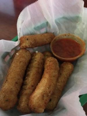 Late night menu mozzarella sticks. Really hot, fresh, and tasty!