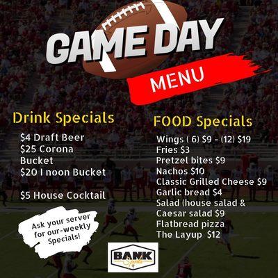 Game Day Menu