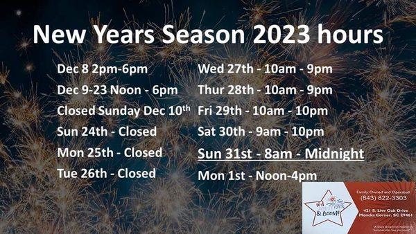 New Year's season 2023 hours