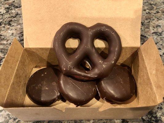 Dark Chocolate Dipped Pretzel and Oreos