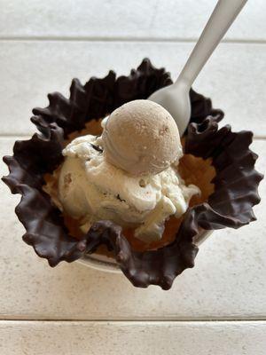 Waffle bowl with s'mores ice cream