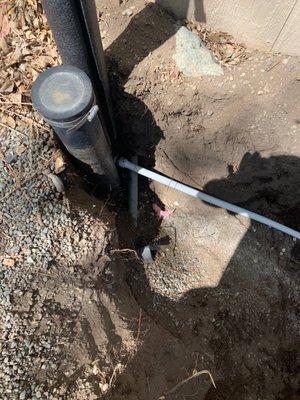 Tying into existing pipe for the hydrant water line.