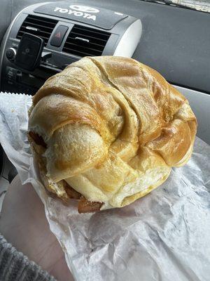 Ham, egg, and cheese on croissant