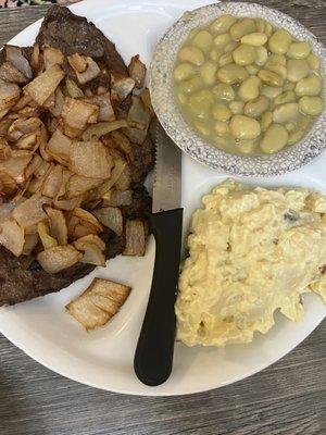 Liver and Onions with corn and potato salad.